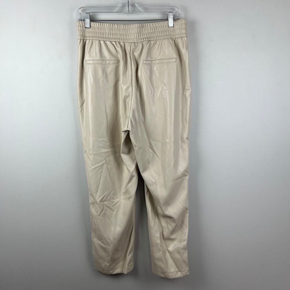 Maison D Amelie Cream Beige Pleated  Faux Leather Pants - Picture 2 of 4